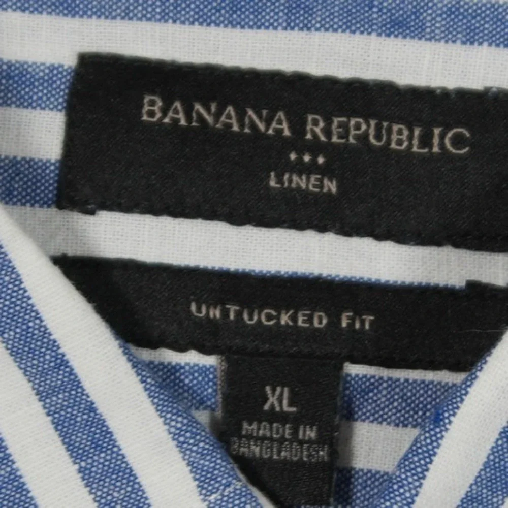 Banana Republic Linen Cotton Untucked Stripe Nautical Slim Fit Striped Shirt XL
